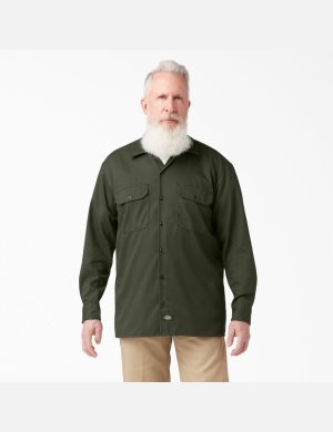 Dickies Arbeits Shirt Long Sleeve Olivgrün Grün | 638APMEUK
