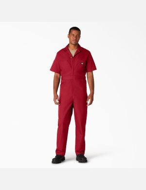 Dickies Kurzes Sleeve Overalls Rot | 204IAWBQG