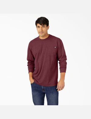 Dickies Long Sleeve Heathered Heavyweight Crew Neck Oberteile Bordeaux | 095SADGQZ