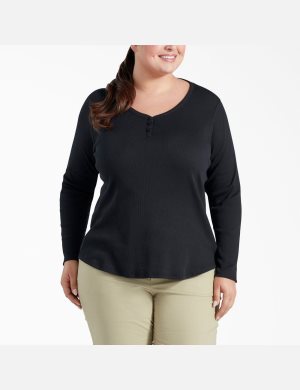 Dickies Plus Henley Shirt Long Sleeve Schwarz | 705WCAGVQ