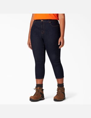 Dickies Plus Perfect Shape Denim Capri Hose Indigo Blau | 209VPFTHZ