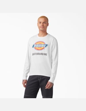 Dickies Skateboarding Logo Graphic T-Shirt Long Sleeve Weiß | 810ISFYLJ